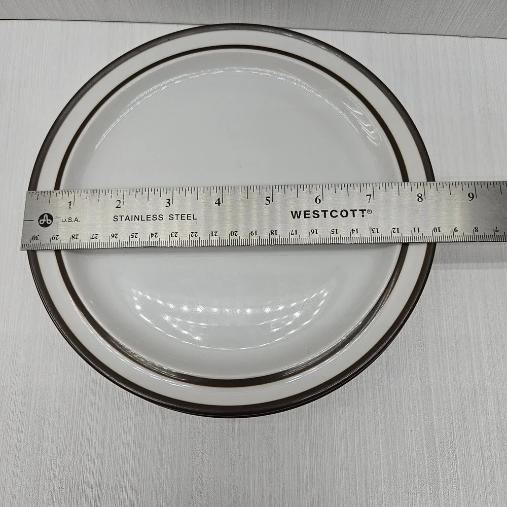 Noritake Stoneware Tundra Salad Plates Set of 4 Brown Rim White Japan 8.25